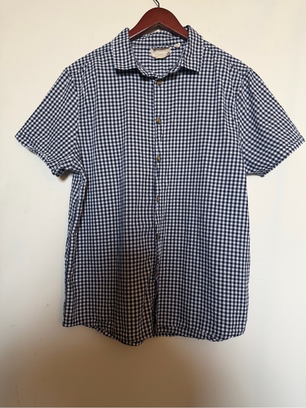 Men's Navy and White Gingham Short-Sleeve Button-Down Shirt